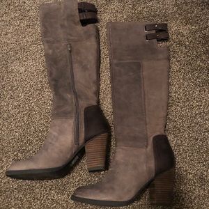 Gray-brown toned knee high boots